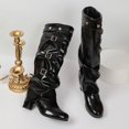 thumbnail image 6 of Women's Patent Leather Over The Knee Boots, Multi Buckle Slouch High Heel Boots, Pointed Toe Foldable Shaft Fashion Boots, 6 of 9