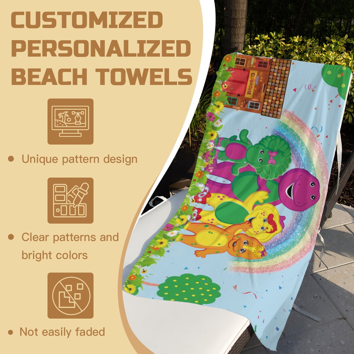 Barney and Friends Beach Towel 30"x60"for Women Girls Boys Teenager Men Quick Drying Microfiber Birthday Gift
