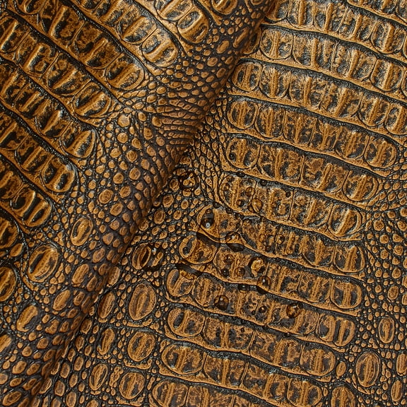 Ottertex® Crocodile Vinyl Leather 56” PVC Polyester Waterproof Fabric By The Yard - Gold (1 Yard)