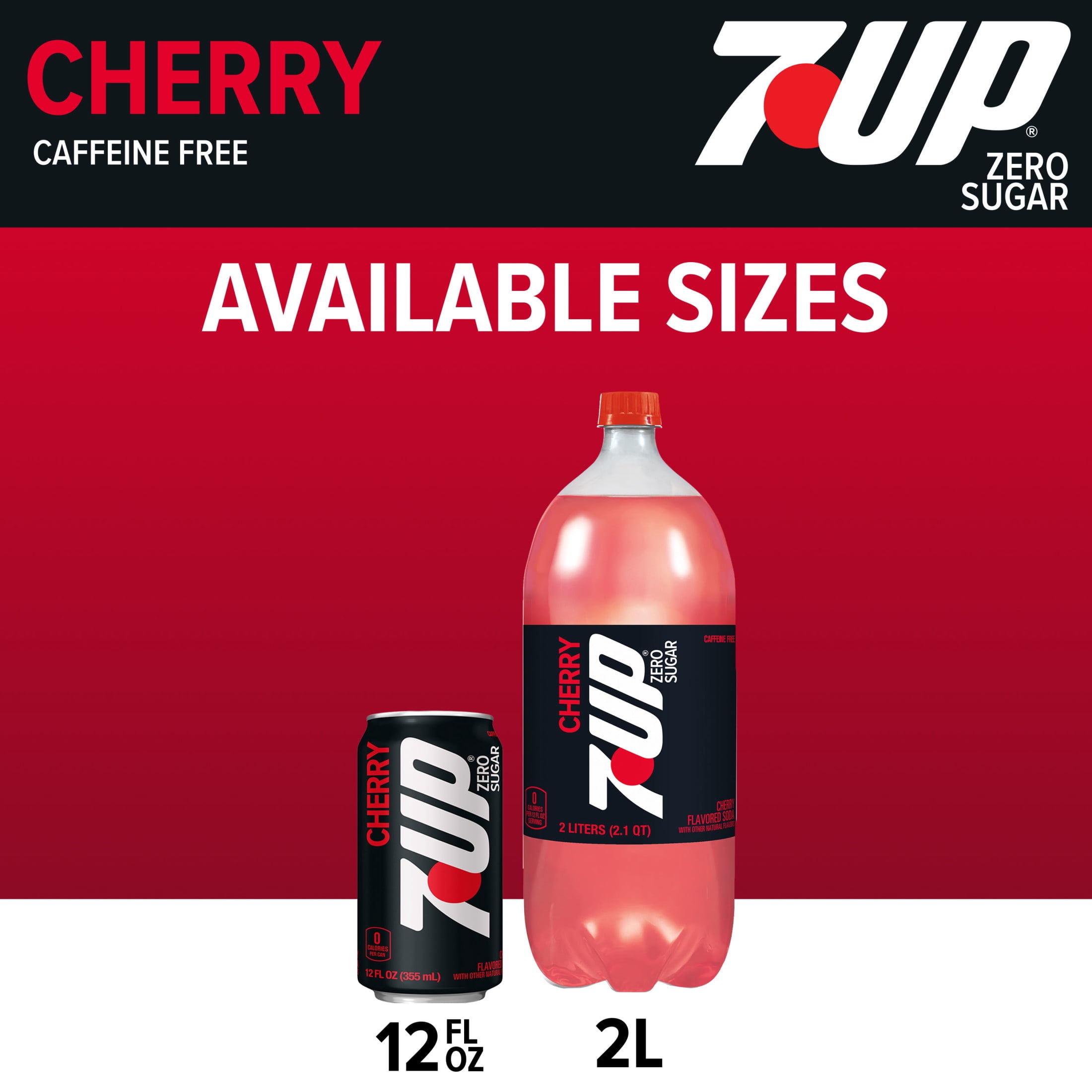7UP Caffeine Free Zero Sugar Cherry Soda Pop, 2 L, Bottle