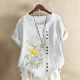 thumbnail image 2 of HomeGardon Women Shirts Summer Clearance! Half Rolled Sleeve Crewneck Tunic Top for Plus Size Women, Cotton and Linen Button Decor Irregular Hem Floral Printed Blouse Shirt Light Brown,S-XXXXXL, 2 of 5
