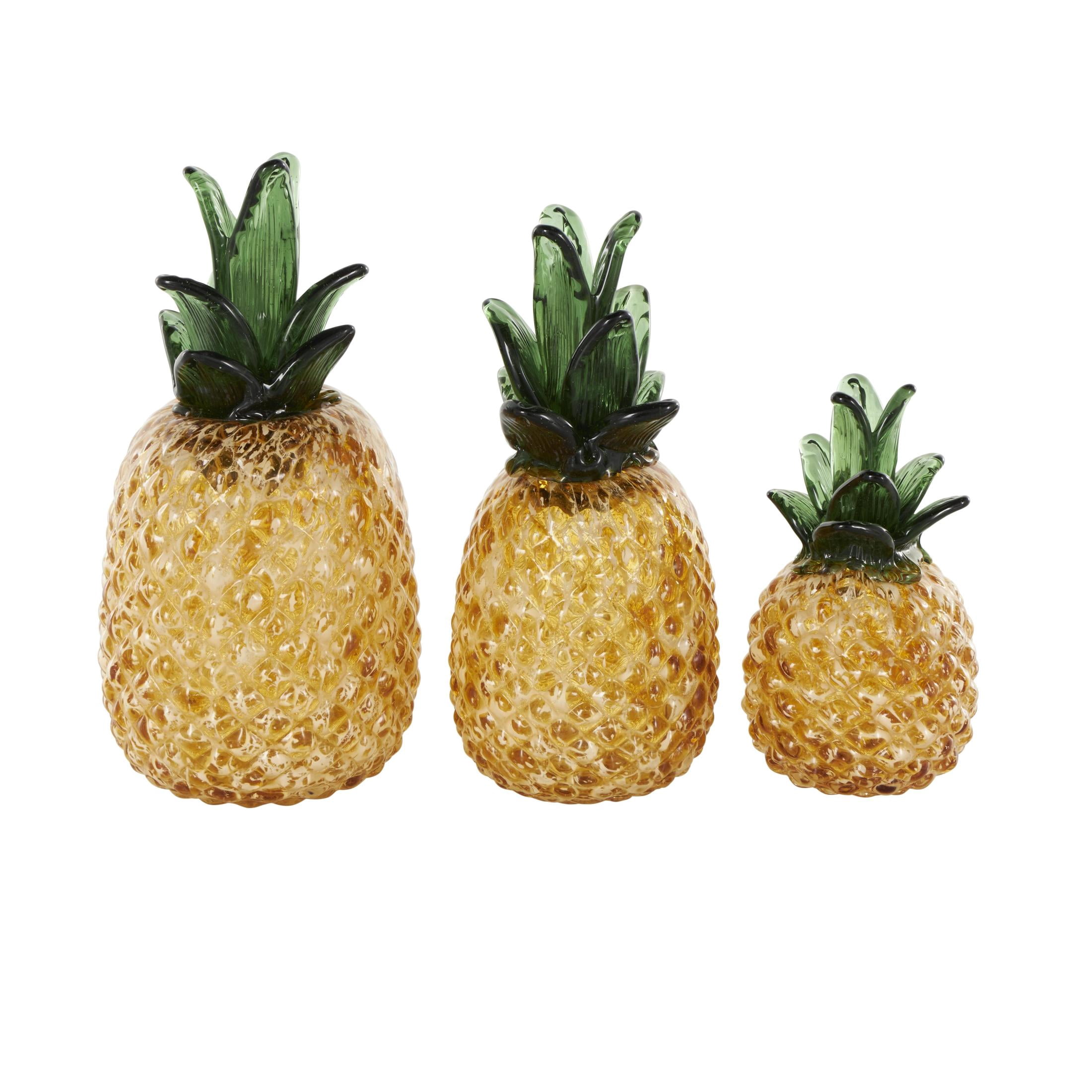 11", 10", 7"H Orange Glass Faceted Pineapple Fruit Sculpture, by DecMode (3 Count)