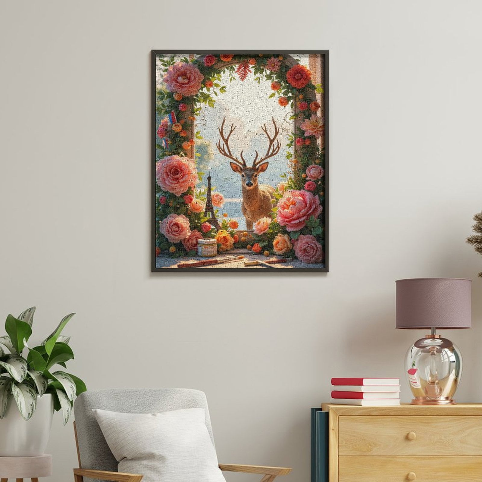 Paint By Numbers Kit for Adults Beginner - DIY Deer In Flower Frame With Miniature Tower Canvas Painting Kits for Adults, Frameless Paint By Number for Adults for Home Wall Decor 16x20 Inch