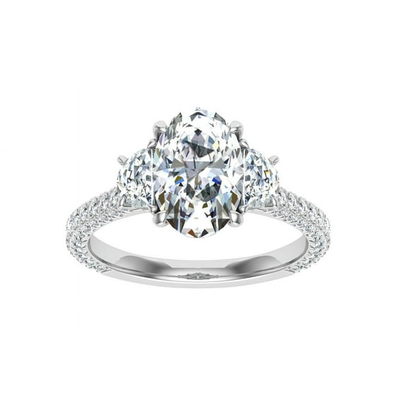 Spot Jewel 14K White Gold Plated 2.2 Ct Lab-Grown Diamond Ring - Flare Oval Cut 3 Stone Engagement Ring for Women - Timeless Gift for Her to Celebrate Your Love