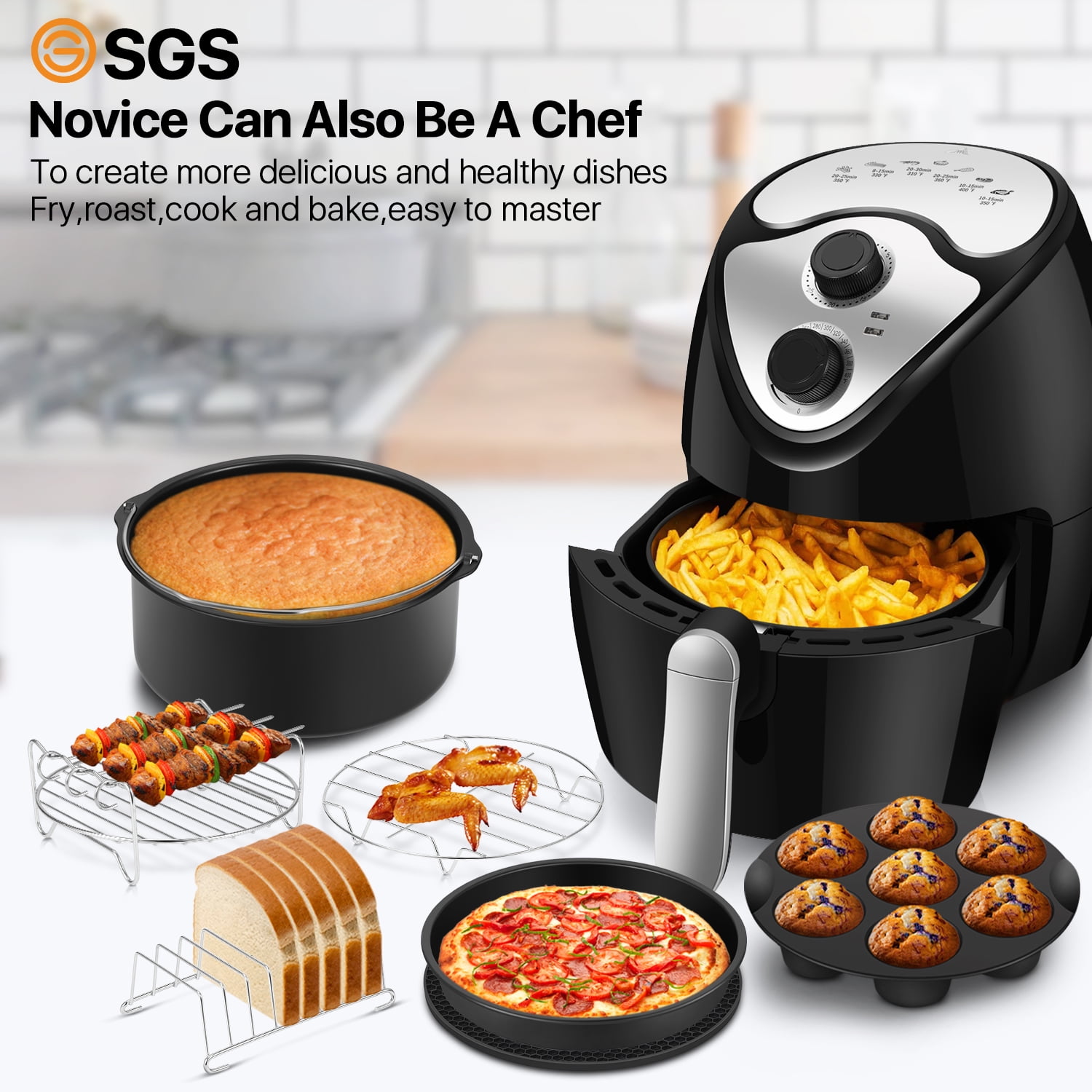  Air Fryer Accessories,7inch Air Fryer Accessories,fit for  3.2QT-5.8QT Ninja Gowise Cosori Phillips Nuwave Air Fryers and  more,Nonstick Coating, Dishwasher Safe,with Cookbook,Set of 17 : Home &  Kitchen