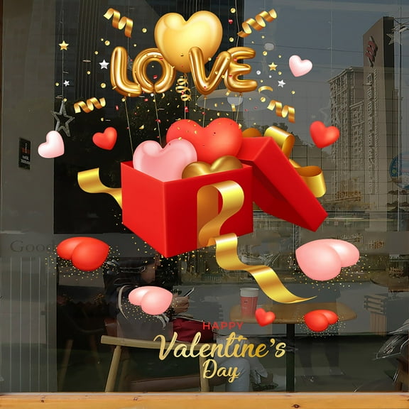 Hiroekza Valentines Day Decorations, Valentine's Day Window Clings Watercolor Stripe Heart Window Decals Double-Sided Sweet Conversation Heart Window Decor for Home Office School