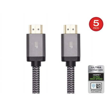 UPC: 0889028168820 | Monoprice 8K Braided HDMI 2.1 Cable – 15 Feet – Black (5 Pack) Certified Ultra High Speed  8k@60Hz  48Gbps  Compatible With Sony PS5 / PS5 Digital Edition / Xbox Series X & Series S and More