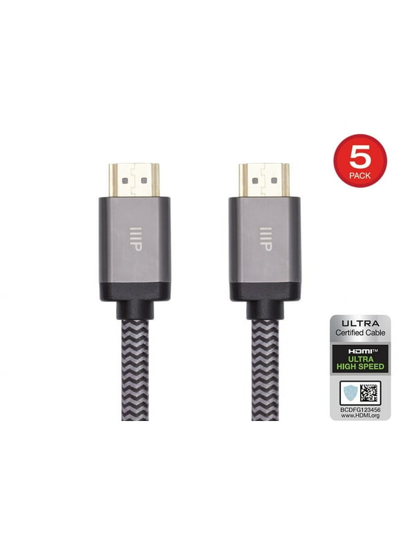 Monoprice 8K Braided HDMI 2.1 Cable - 15 Feet - Black (5 Pack) Certified Ultra High Speed, 8k@60Hz, 48Gbps, Compatible With Sony PS5 / PS5 Digital Edition / Xbox Series X & Series S and More