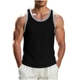 thumbnail image 5 of Men's Cotton Sleeveless Tank Top Breathable Moisture Wicking Crewneck Solid Color Black Trim Muscle Fit Gym Workout Casual Daily Essential Fashion Gift for Him | JASKFLY,Black L, 5 of 5