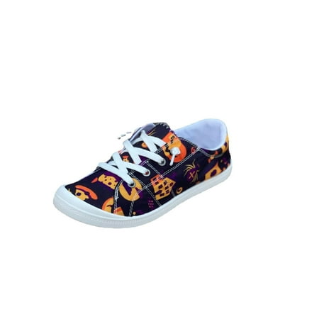 

Womens Casual Lace Up Sneakers Funny Halloween Pumpkin Print Canvas Shoes Lightweight Comfortable Walking Trainers