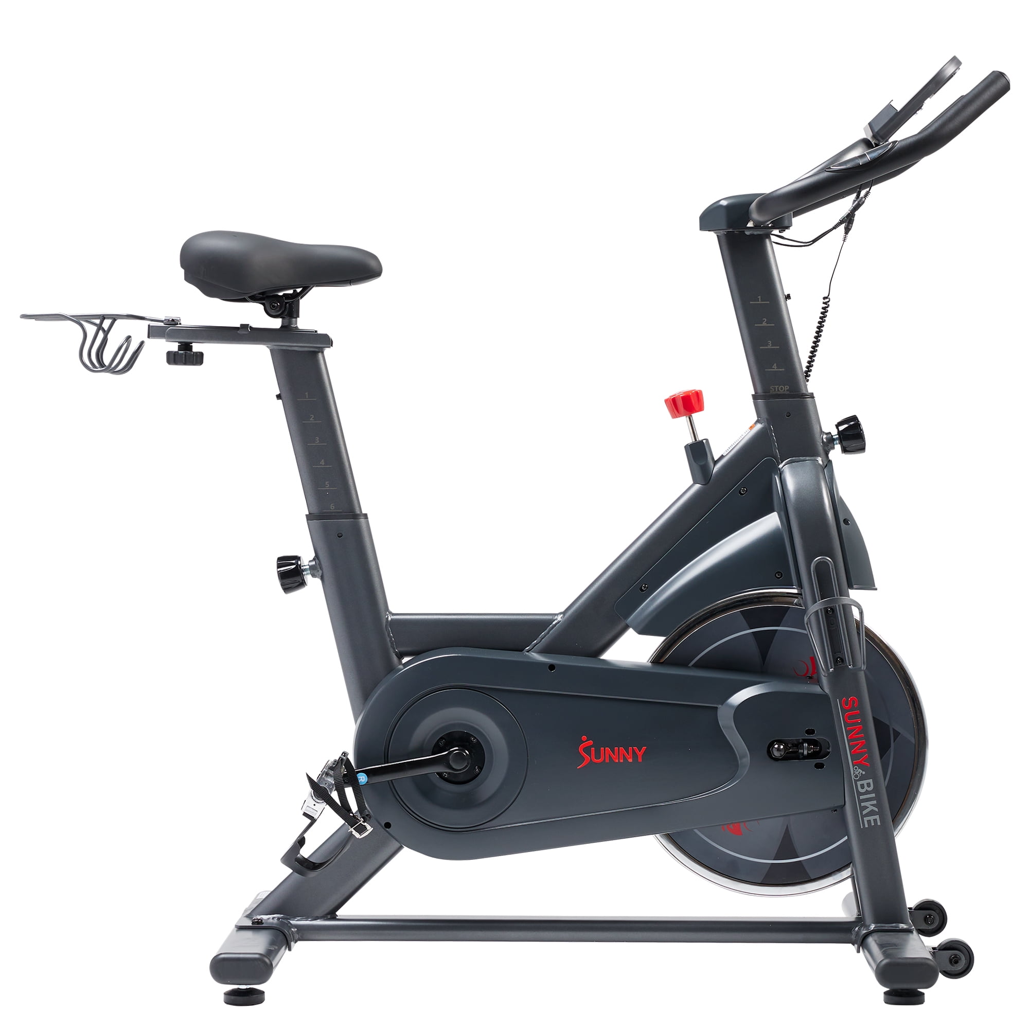 Sunny Health & Fitness Essential Connected Magnetic Exercise Bike, Stationary Indoor Cycling Bike with Bluetooth, Adjustable Seat & Handlebars, Magnetic Resistance, Dumbbell Holder - SF-B122955