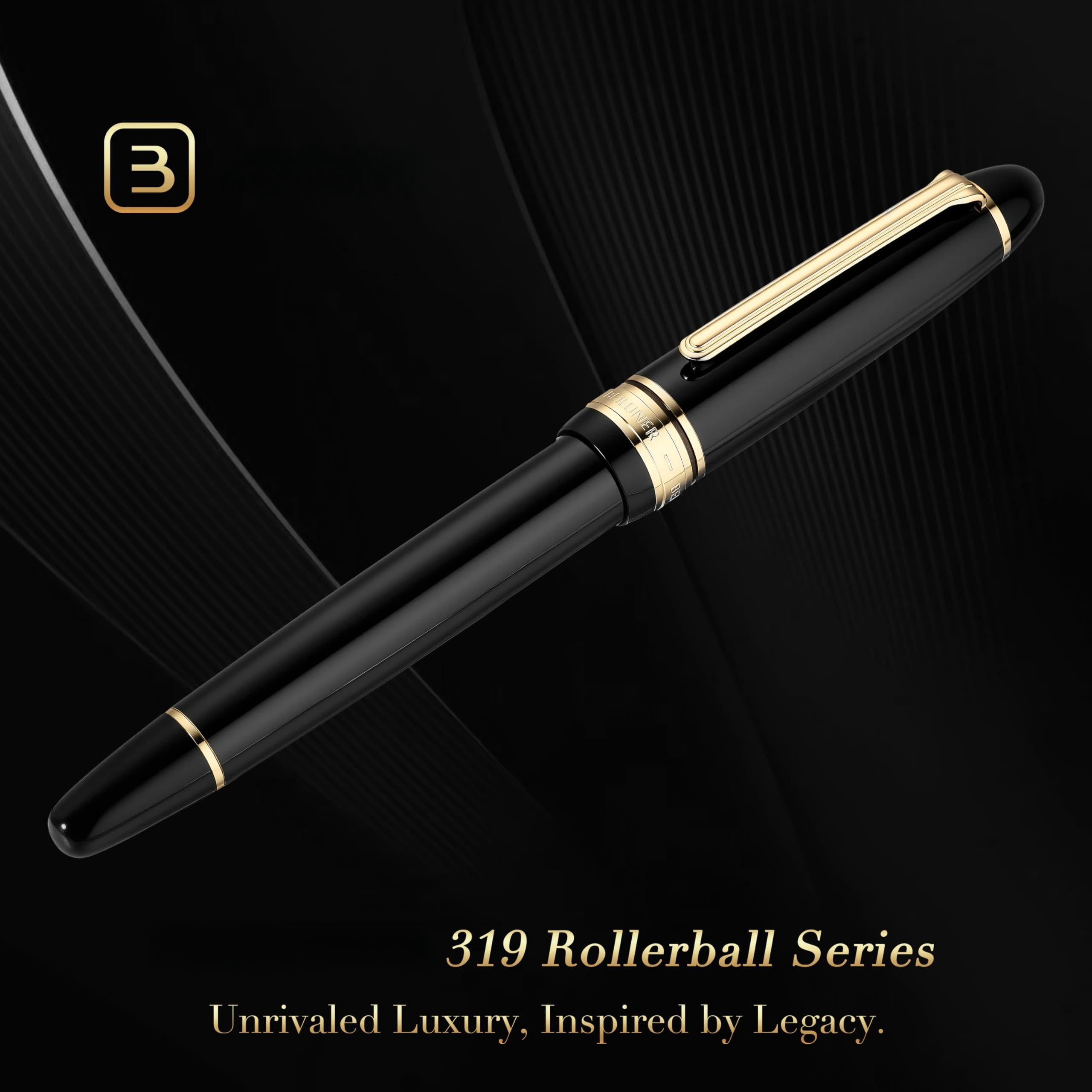 319 Piano Black Lacquer Rollerball - Stunning Luxury Pen With  Heavy Ink Refill Gift Set For Men & Women Professional Executive Office Fancy Classic Pens