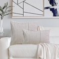 thumbnail image 2 of Modern Accent Square Throw Pillow Covers Set of 2 ，Striped Patchwork Linen Decorative Pillows Cushion Covers for Fall Decorations 12*20inch, 2 of 11