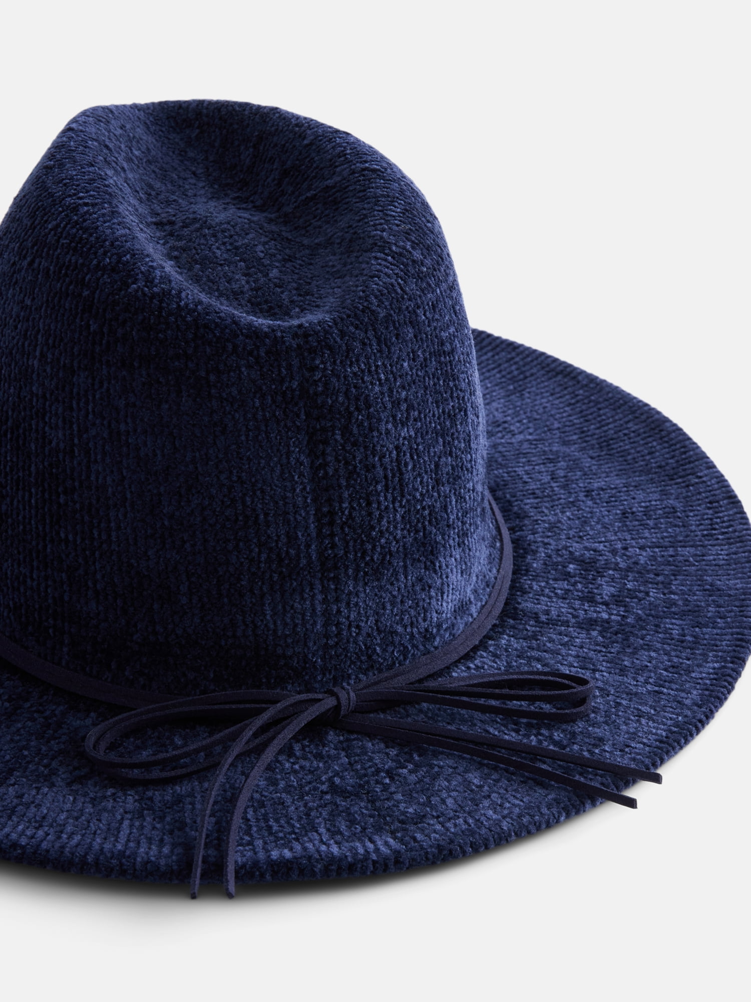 Time and Tru Women's Chenille Fedora with Trim, Navy