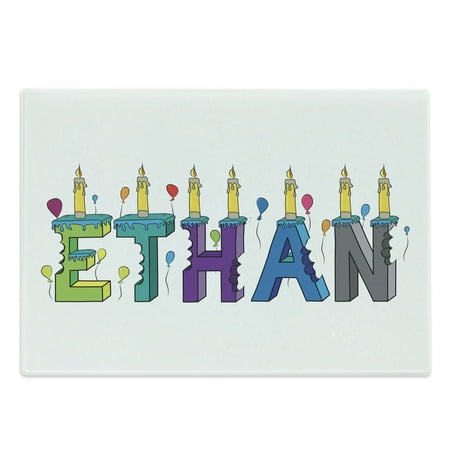 

Ethan Cutting Board Celebration Themed Candles and Bitten Cake Popular Male Name Birthday Party Image Decorative Tempered Glass Cutting and Serving Board Large Size Multicolor by Ambesonne