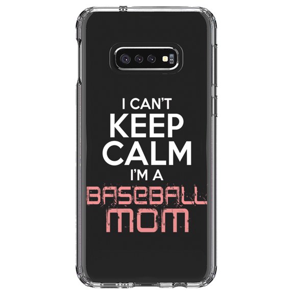 DistinctInk Clear Shockproof Hybrid Case for Samsung Galaxy S10e (5.8" Screen) - TPU Bumper Acrylic Back Tempered Glass Screen Protector - Can't Keep Calm I'm a Baseball mom