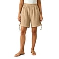 thumbnail image 2 of Costeam Womens Elastic Waist Side Split Casual Shorts Solid Color Loose Fit Lightweight Woven Fabric with Deep Side Pockets Summer Comfy Walking Lounge Shorts, 2 of 6