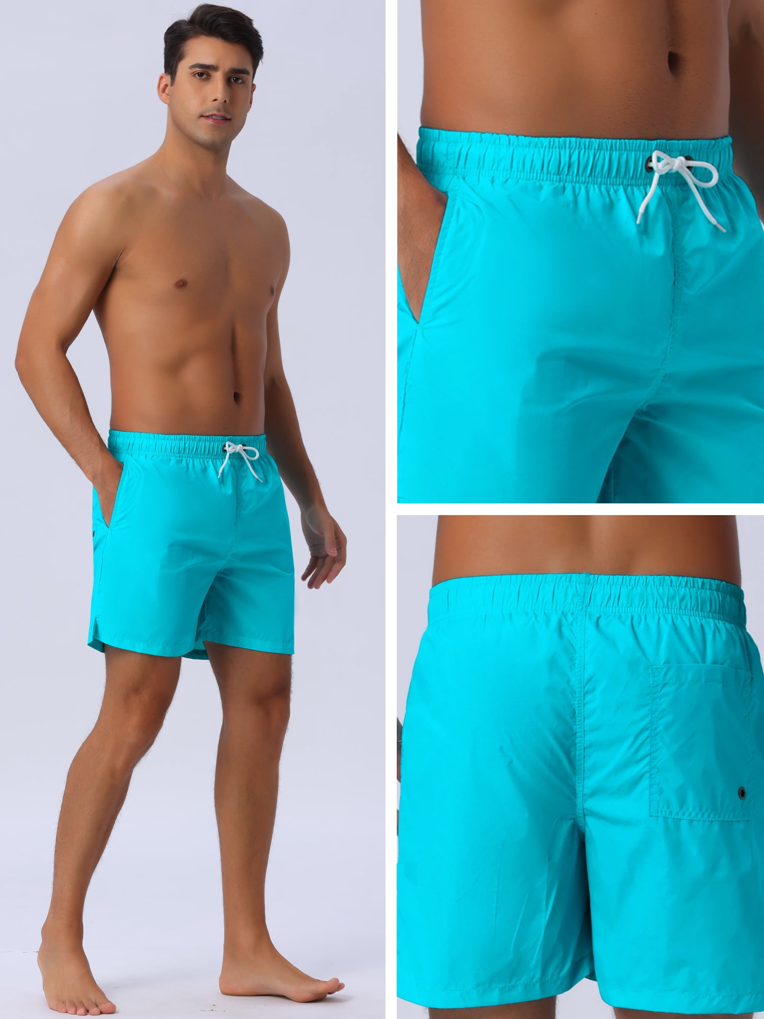 DARING DIVA Men's Summer Drawstring Elastic Waist Mesh Lining Solid Board Shorts 34 Light Blue