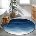 thumbnail image 4 of Abstract Round Living Room Rugs 4 ft, Blue White Beach Gradient Ocean Waves Washable Area Rug with Non-Slip Sturdy Edge Binding Round Carpet for Entryway Kitchen Bedroom Bathroom, 4 of 9