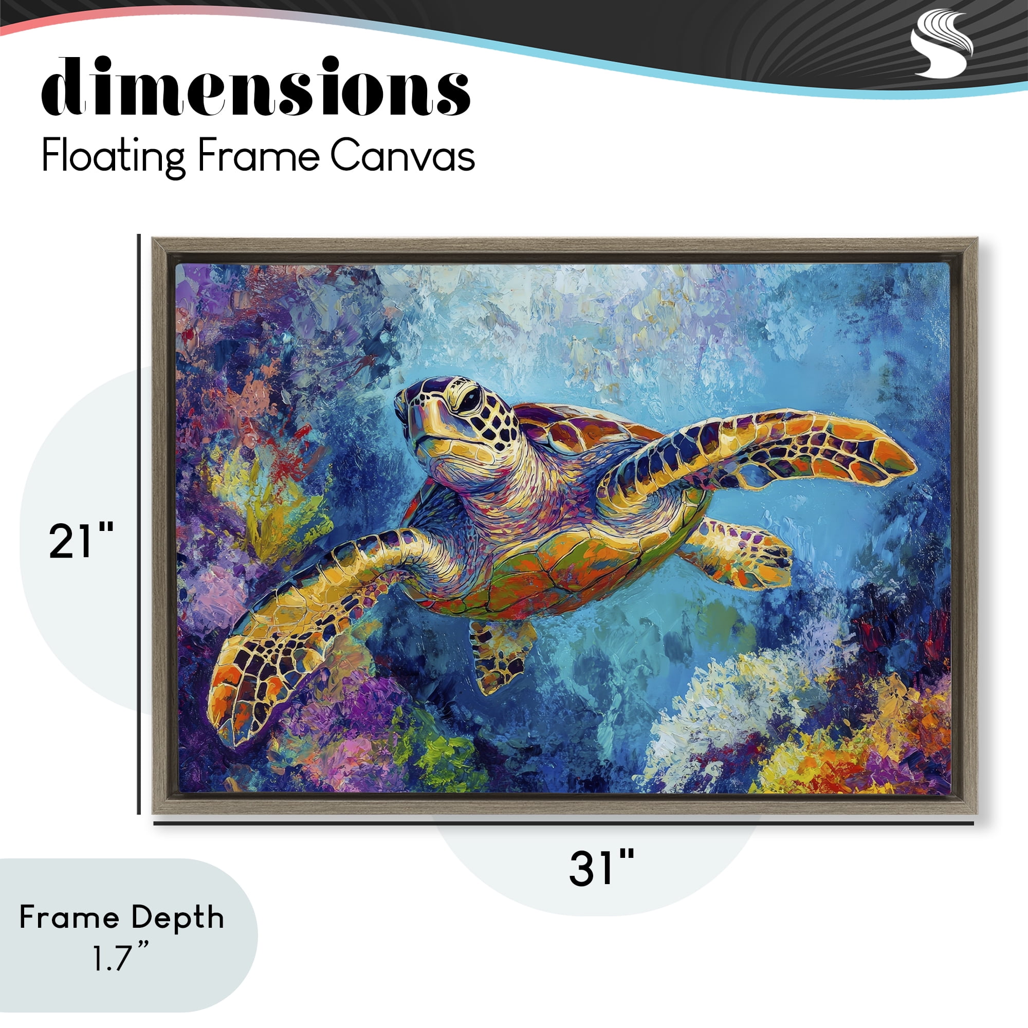 Stupell Industries Colorful Sea Turtle over Coral Brown Framed Floater Canvas Wall Art, design by Petal Prints Design