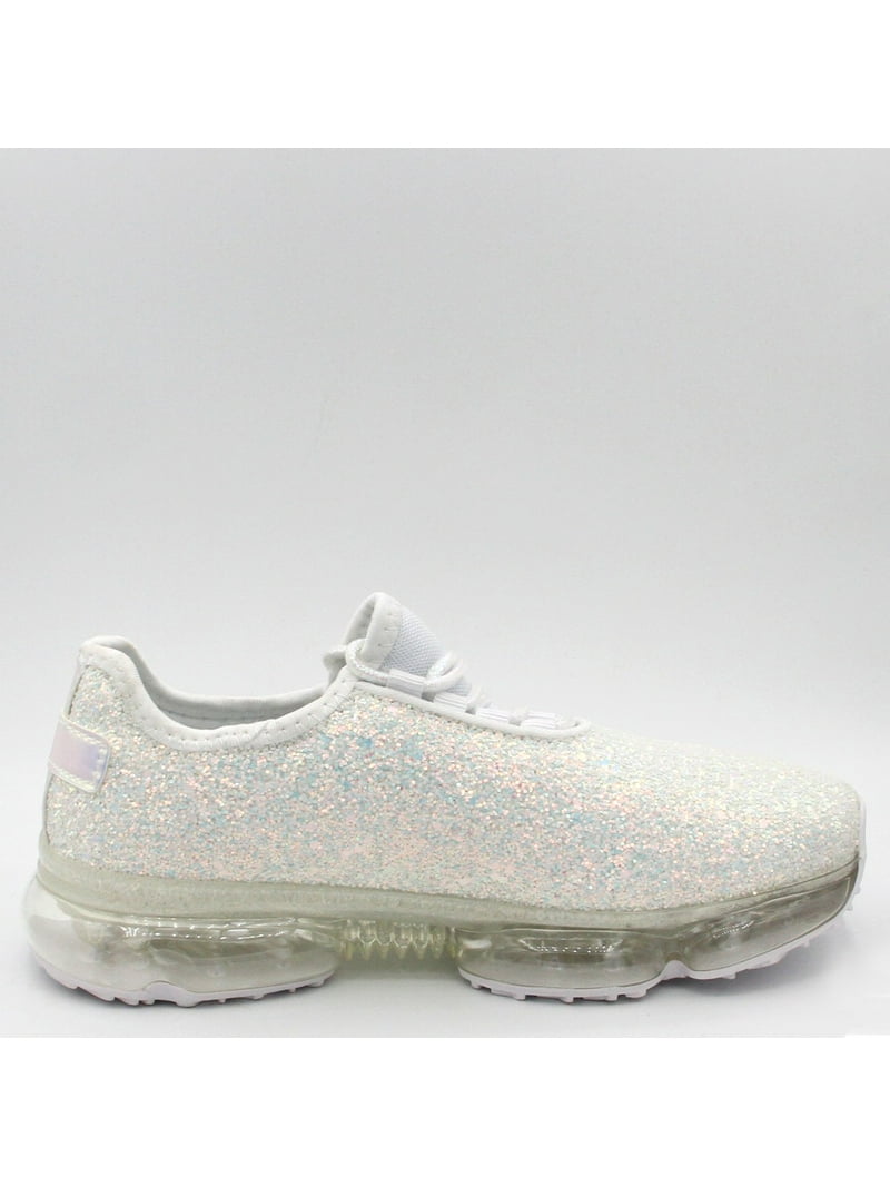 Pak at lægge Uplifted historisk Women Glitter Low Top Sneaker Air Cushion Stylish Bling Bling Shoes White -  Walmart.com