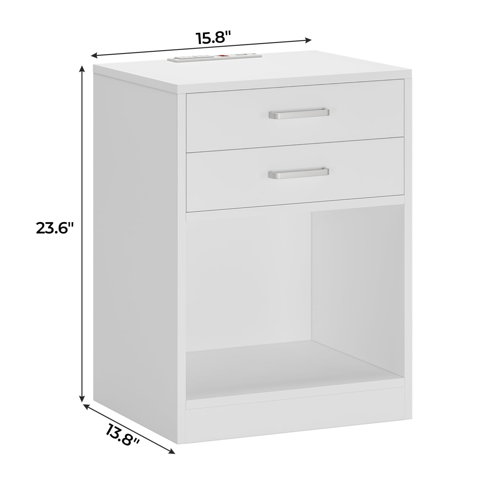 Afuhokles Nightstand Set of 2,White Bedside Table with Charging Station 2 Drawers