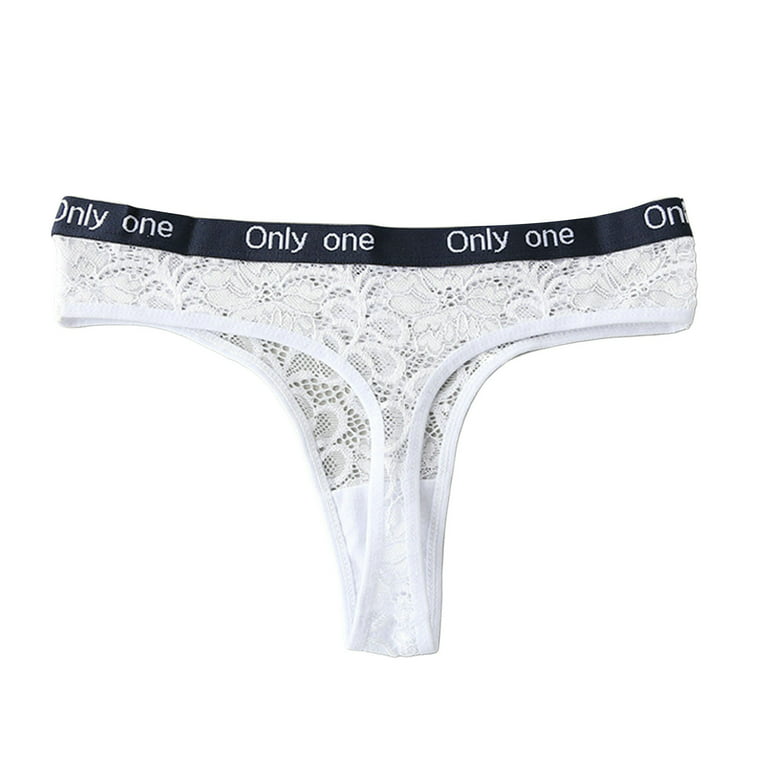 Kripyery Ladies G-string Lace Letter Solid Color Hollow Out Thong Briefs  Panties Women Sexy Underwear for Daily Wear 