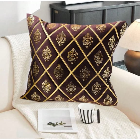 Aura Décor Golden Elegance Cushion Set 16 in x 16 in Modern Brown Decorative Pillow Case