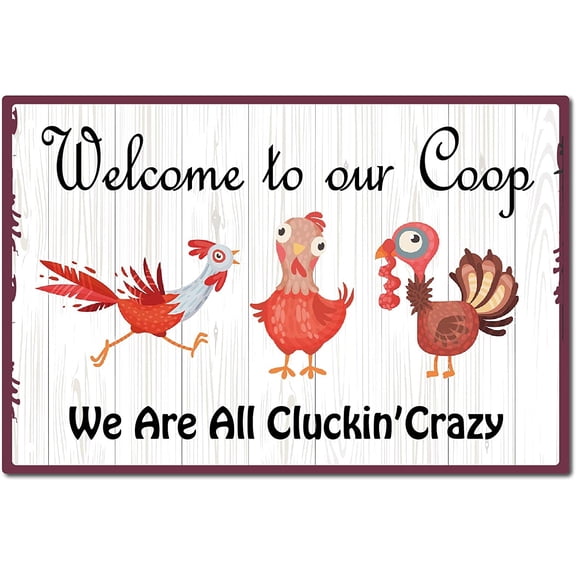 Metal Coop Sign Tin Plate Welcome to Our Coop We are All Cluckin' Crazy Signs Plaque Vintage Funny Chicken Animals Retro Decorations for Farm Yard Farmhouse Home Wall Decor 8x12Inch