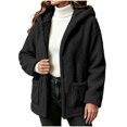 thumbnail image 3 of Liuinsasek Womens Loose Fuzzy Outerwear Solid Color Fashionable Hooded Warm Long-Sleeved Fleece Fluffy Jacket with Pockets for Winter, 3 of 9