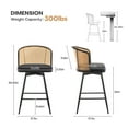 thumbnail image 5 of ANMINY Rattan Swivel Bar Stools Set of 3, 26" Counter Height with Rattan Back and Metal Legs, Mid-Century Modern Armless Faux Leather Barstools Seat, Upholstered Counter Stools for Kitchen Island, 5 of 12