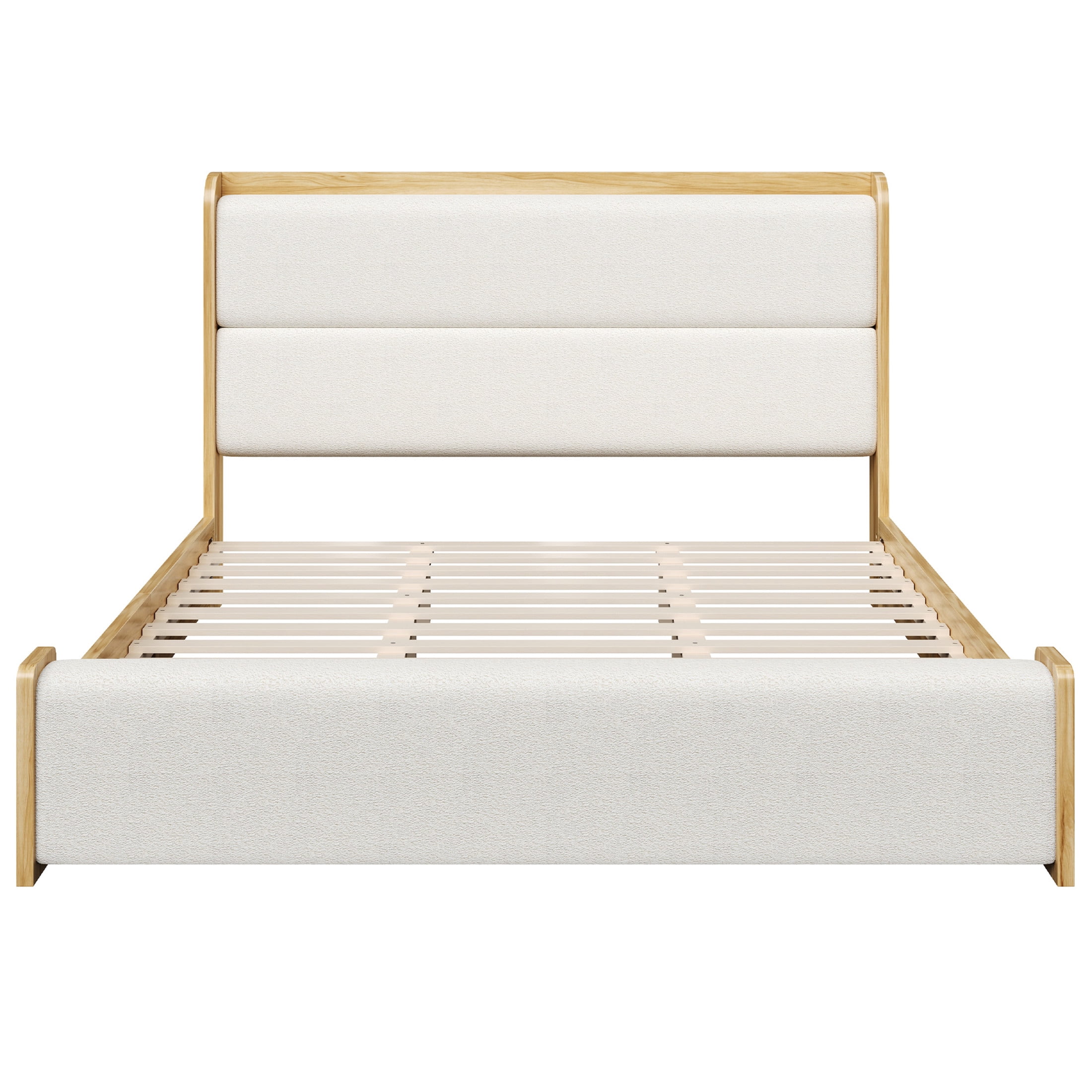 Christopher Knight Home King Wood Platform Bed with Boucle Upholstered Headboard and Footboard, Natural
