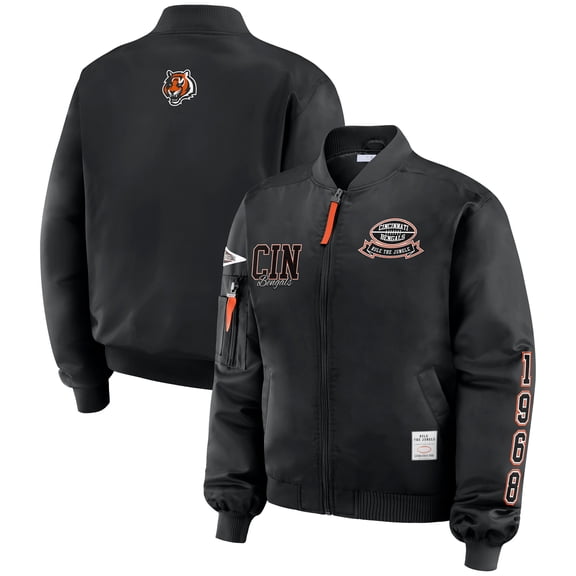 Women's WEAR by Erin Andrews Black Cincinnati Bengals Patch Full-Zip Bomber Jacket