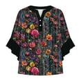thumbnail image 4 of Womens 3/4 Length Sleeve Shirts Fashion New Ruffle Sleeves Blouses Retro Floral Printing Shirts Casual Loose V Neck Spring Summer Top Comfortable Button TShirts Pullover, 4 of 5