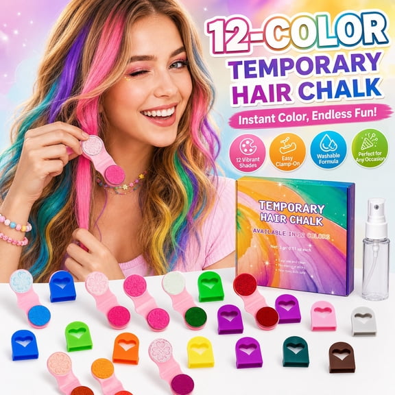 12 Colors Hair Chalk, Temporary Hair Dye, Washable Temporary Hair Color, For Halloween Christmas Festivals Birthday Cosplay Party