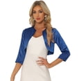 thumbnail image 1 of Elegante Cárdigan Bolero De Satén Con Hombros Descubiertos Y Manga 3/4 Para Mujer Azul XS, 1 of 5