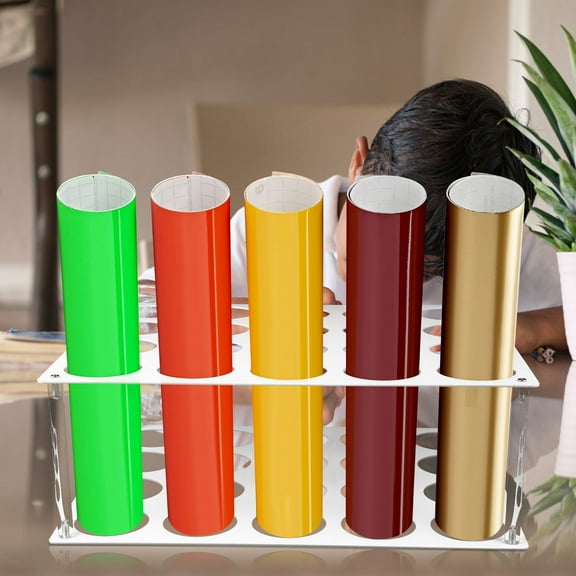 OFFIGAM Vinyl Roll Stand 1 Set Acrylic Organizer in White, Lightweight Rust-Resistant Storage Solution