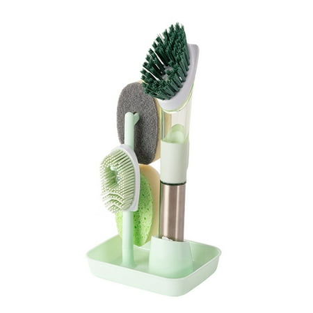 

4 In 1 Ergonomic Kitchen Brush Set Dispensing Dish Scruber Home