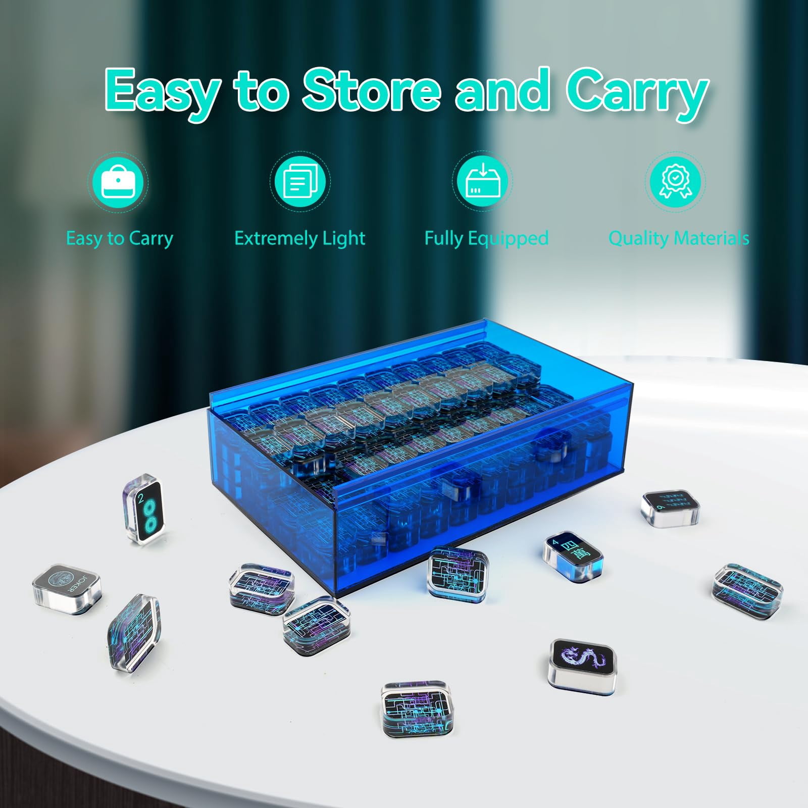 AzulHome American Mahjong Set with Blue Storage Case, 166 Premium Transparent Acrylic Mahjong Tiles 1.18''(30 mm), 2 Dices, Mahjong Sets, Black