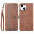 thumbnail image 1 of For Iphone 14 6.1 inch Zipper Pocket Imprinted Leather Phone Case Foldable Stand Wallet Flip Cover, 1 of 5