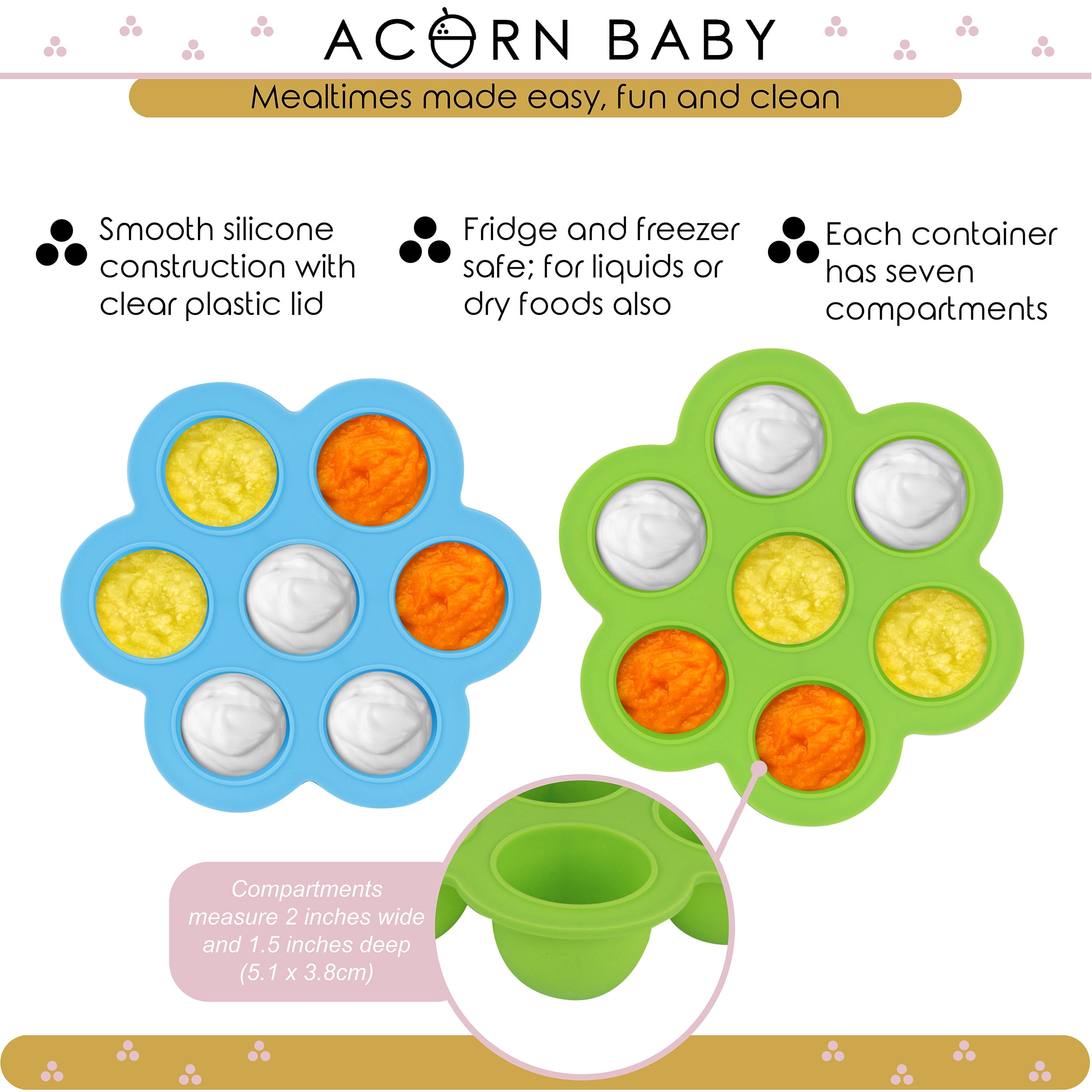 Acorn Baby Food Container with Thick Lid 2PK Green and Clear Meal Prep  Container 