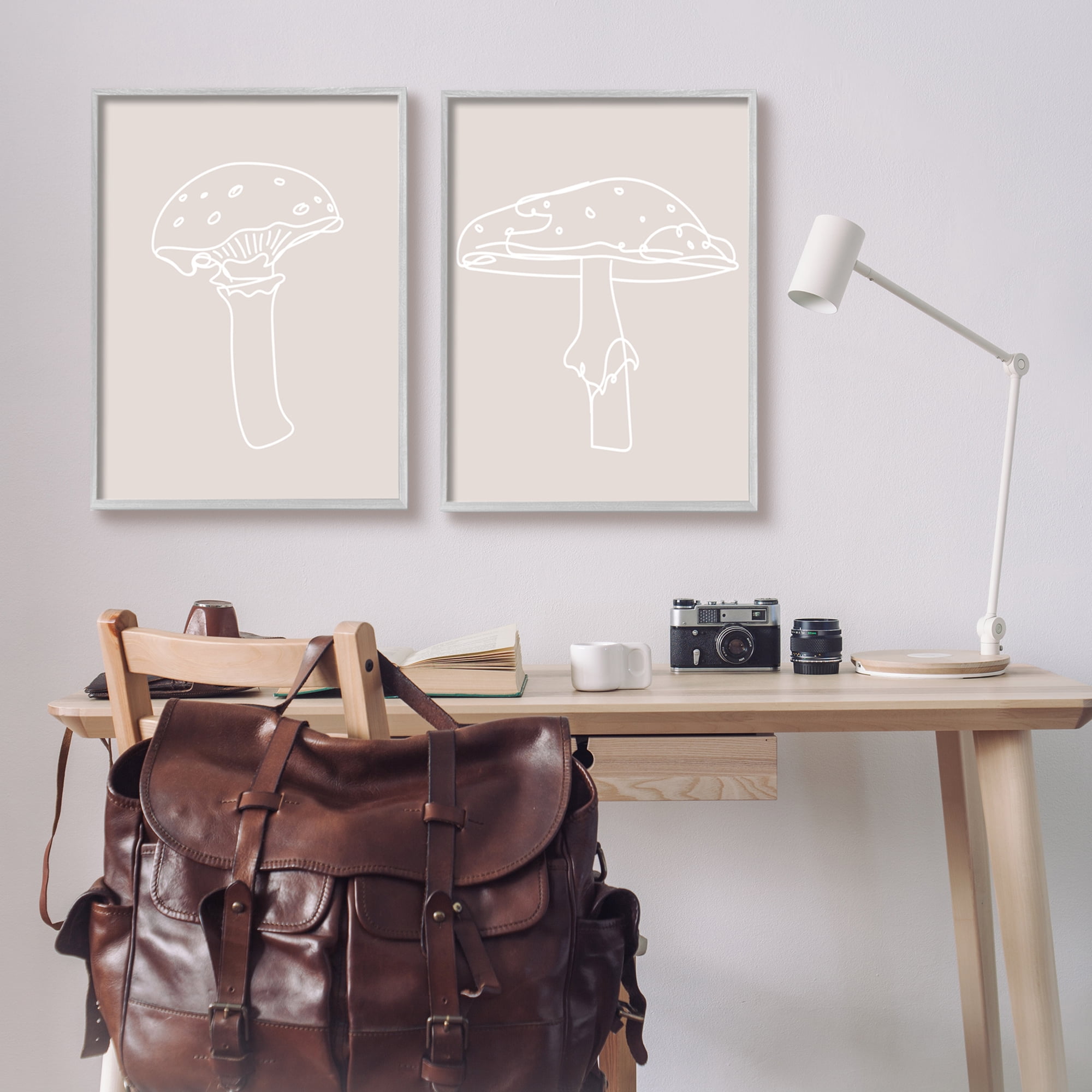 Stupell Industries Soft Minimal Mushroom Outlines Botanical & Floral Painting Gray Framed Art Print Wall Art, 24 x 30, Set of 2