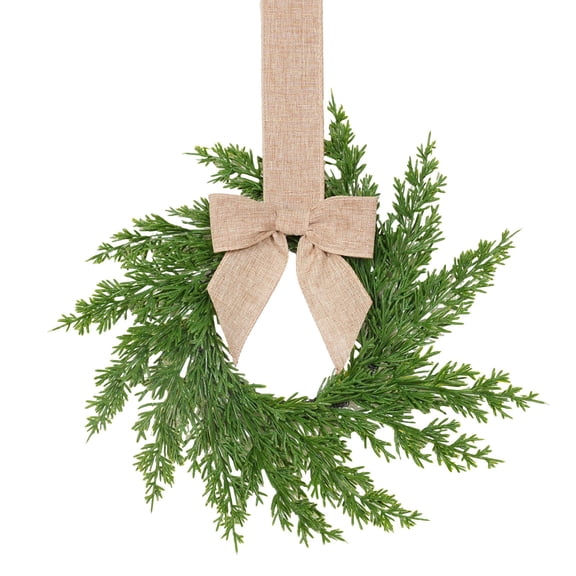 Fall Wreath for Front Door,Christmas Wreath,Autumn Door Wreath with Beige Artificial French Wreath With Bow,Small Holiday Door Decor,Thanksgiving Harvest Farmhouse Wall Hanging Ornament