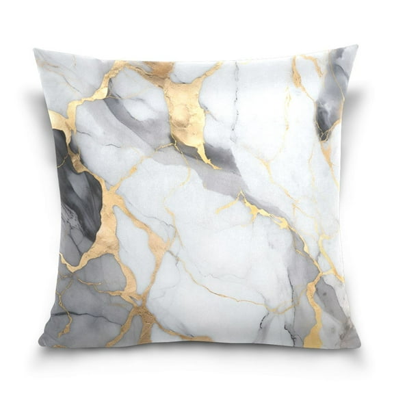 Grey and Gold Marble Throw Pillow Case Couch Decorative Sofa Pillow Covers 16" x 16"