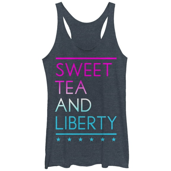 Women's CHIN UP 4th of July Sweet Tea and Liberty  Racerback Tank Top Navy Blue Heather Large