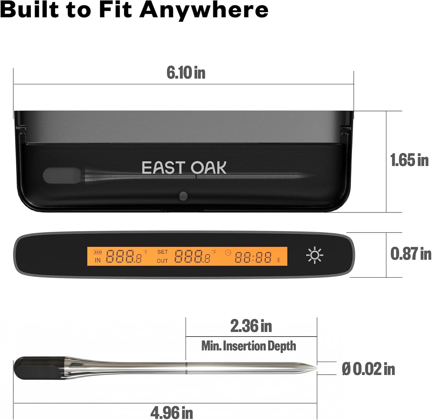 East Oak Wireless Meat Thermometer | 5-Sensor Precision for Chef-Level Results | Extreme Heat Resistance | Smart App Remote Monitoring | Perfect for Grills, Smokers, Ovens & Air Fryers, Brown