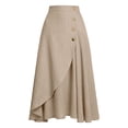 thumbnail image 5 of qelini Womens Linen Midi Skirt Plus Size Button Mid-Length Skirt Elastic High Waist A-line Skirt Solid Color Summer Skirt, 5 of 6