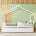 thumbnail image 3 of Harper & Bright Designs Full Size Wooden House Bed with 2 Storage Drawers, Wood Montessori Daybed Frame with Roof, White, 3 of 17
