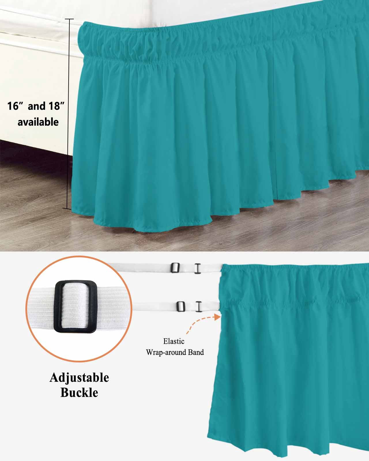 Teal Bed Skirt Solid Color Bed Skirts Queen Size 16 Inch Drop, Wrap Around Dust Ruffle&nbsp;Bedskirt with Adjustable Elastic Belt for Queen Size Beds