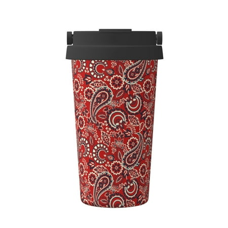 

Tebeau Vintage Red Paisley Print Travel Coffee Mug Insulated Coffee Cup with Leakproof Lid Coffee Tumbler Reusable Coffee Cups with Seal Lid